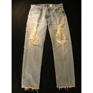 Levis 501 Distressed Faded Blue Men's Jeans 32 x 30 MEASURED Zipper Fly